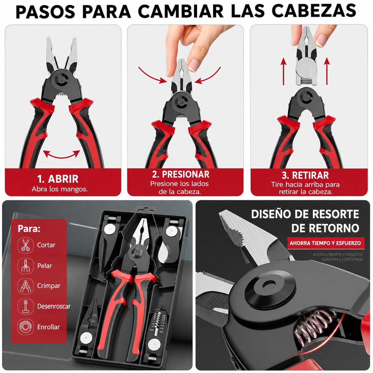 Kit Pinzas 5en1 Alicates Intercambiables