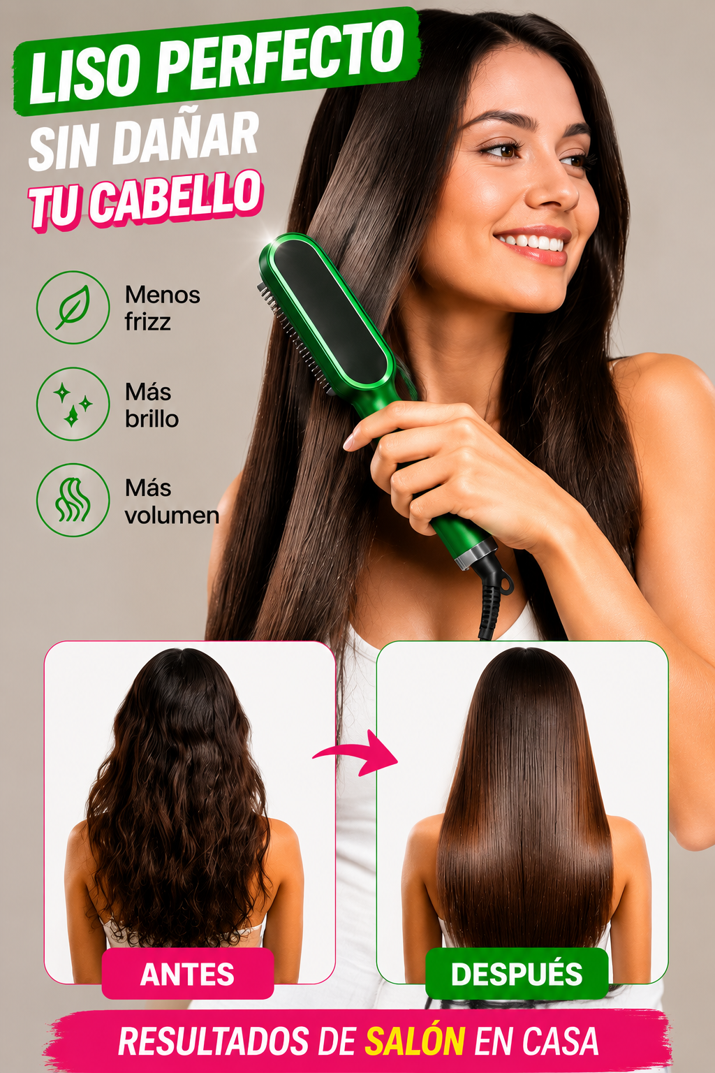 CEPILLO ALISADOR ✨ El Secreto Para Un Cabello Perfecto en Minutos 🔥 Luce Hermosa Todos Los Días Sin Gastar en Salón